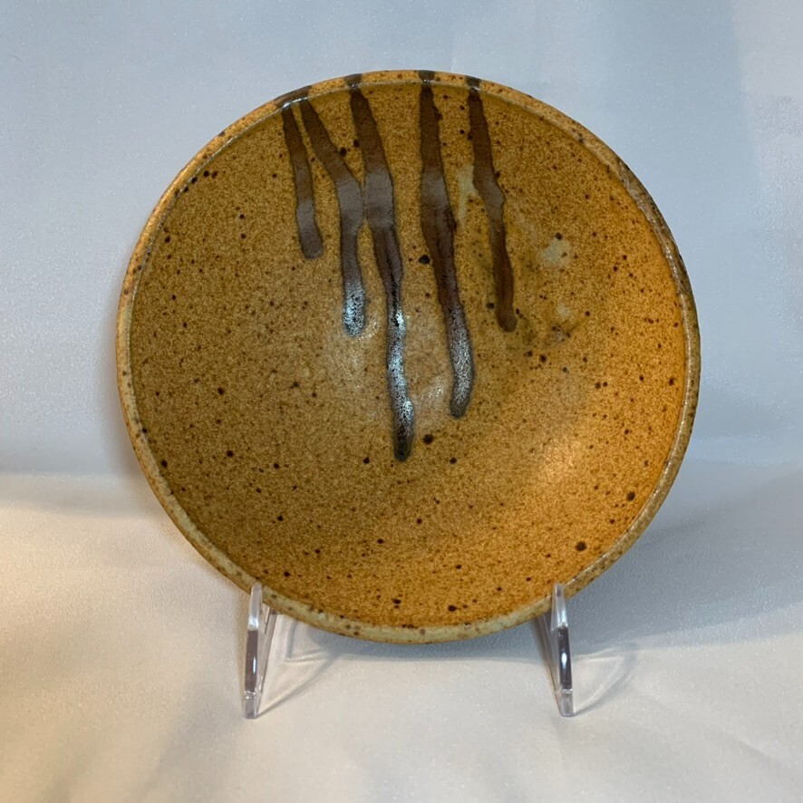Studio Pottery Bowl Tan Speckled Metallic Accents 7.5