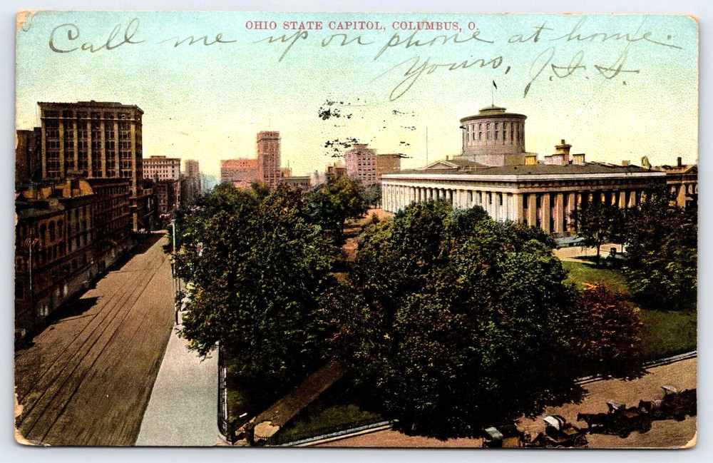 Columbus Ohio OH State Capitol Building Road Trees Antique Vintage Postcard 1906