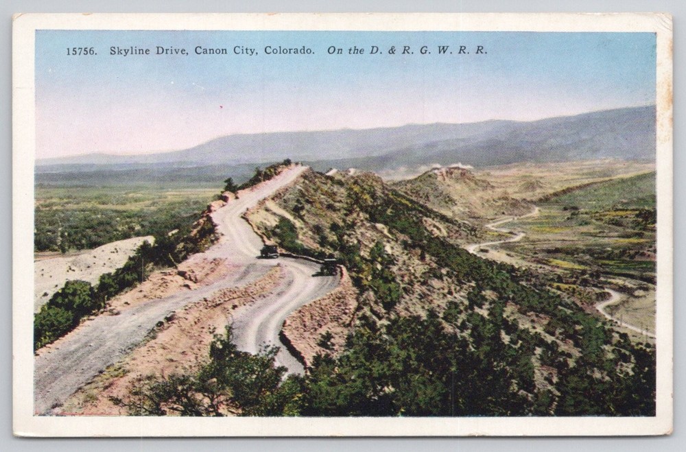 Skyline Drive Canon City Colorado Postcard D&RGW Railroad Royal Gorge View