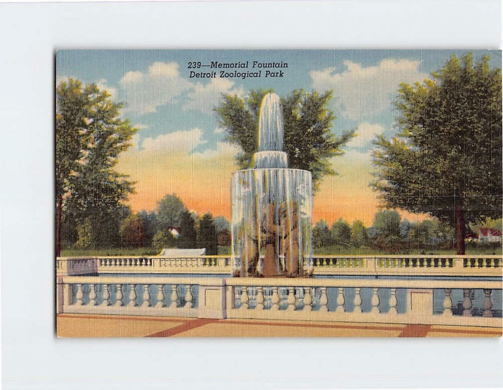 Postcard Memorial Fountain Detroit Zoological Park Detroit Michigan USA