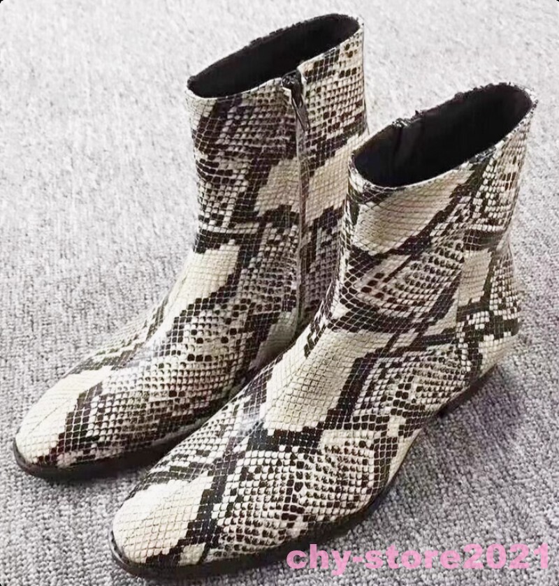 Men's Leather Ankle Boots Snakeskin Dress Shoes British Style Zip Formal Boots