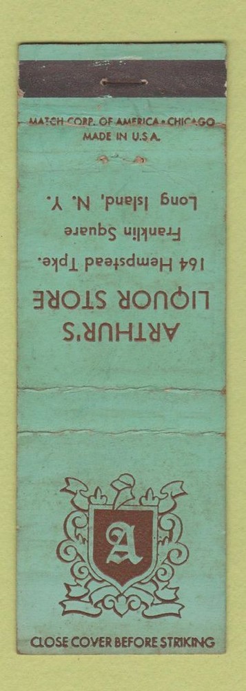 Matchbook Cover - Arthur's Liquor Store Long Island NY WORN