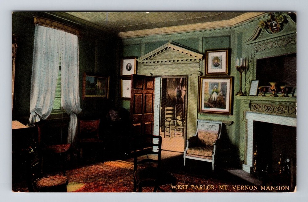 Mt Vernon VA-Virginia, Mt Vernon Mansion West Parlor Vintage Souvenir Postcard