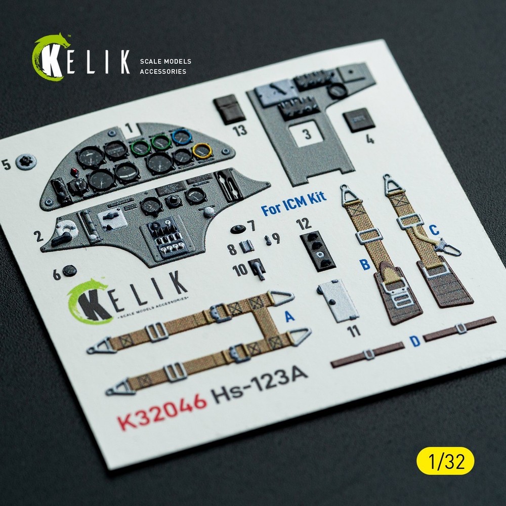 KeliK Hs-123A-1 3D Interior Decals for ICM Kit 1/32 K32046