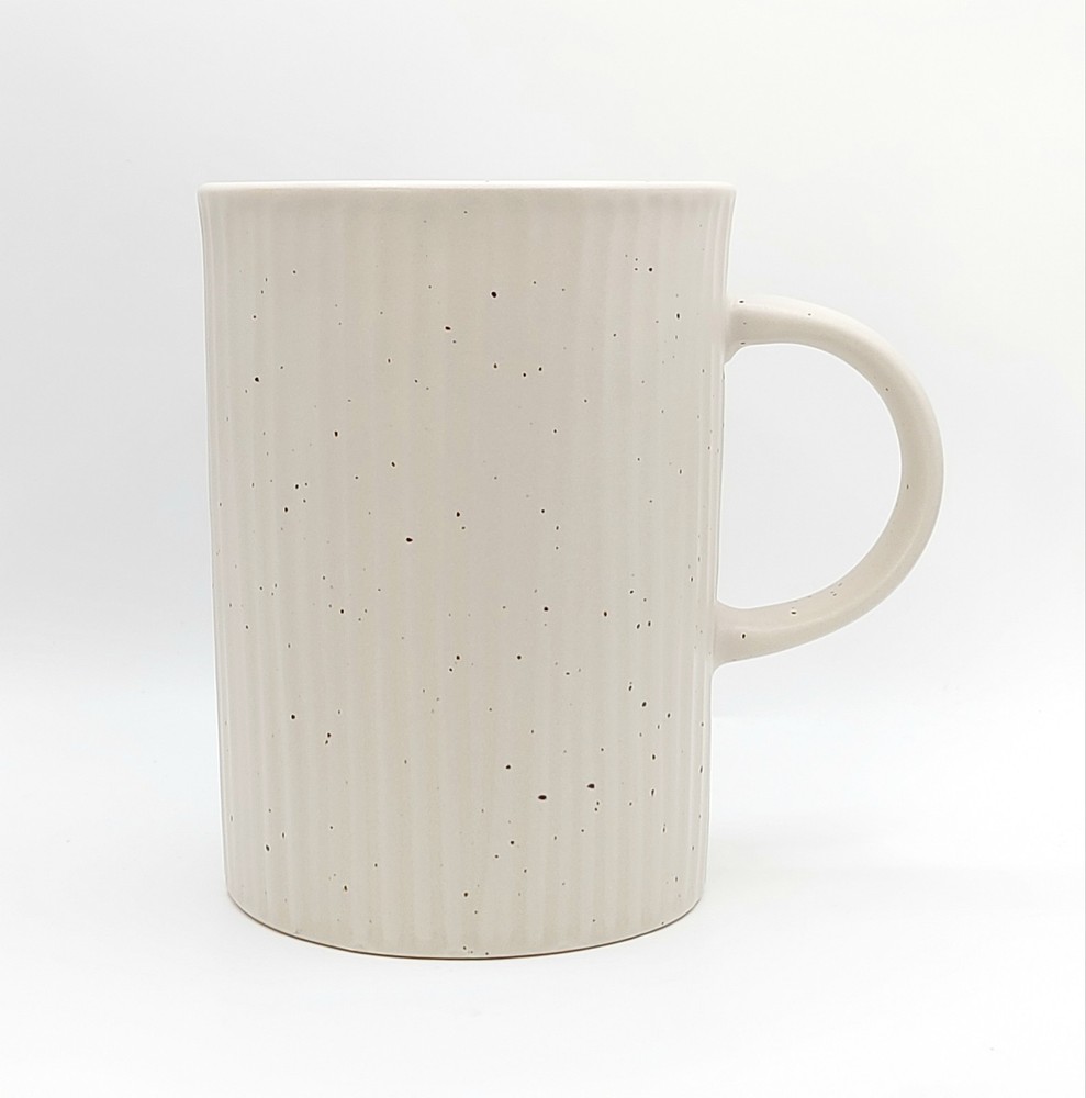 Stripped Pattern Coffee Mug 19 Oz Ceramic Beige, Aesthetic Tea Cup by Meritage