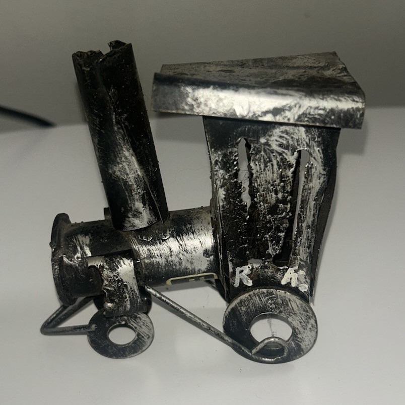 Metal Train Locomotive Figurine Sculpture, Black/Silver Metallic Finish