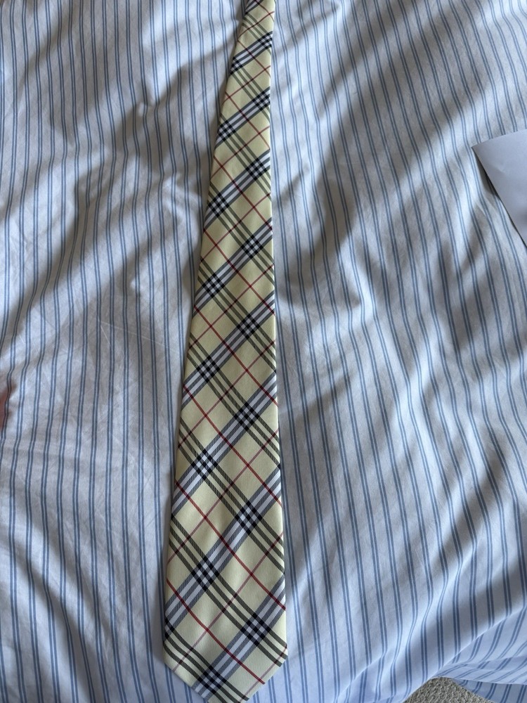 Yellow Burberry Nova Check Silk Tie Vintage Made In England