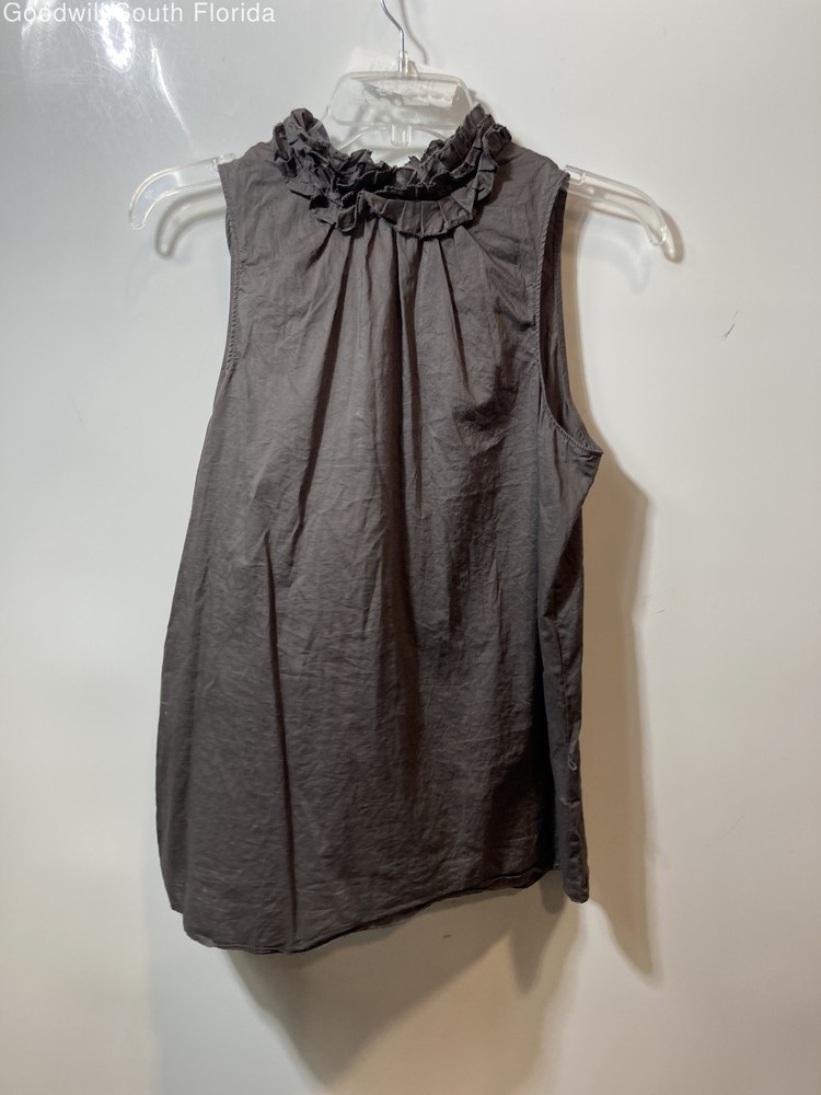 Gap Womens Brown Cotton Sleeveless Ruffle Mock Neck Pleated Blouse Top Size S