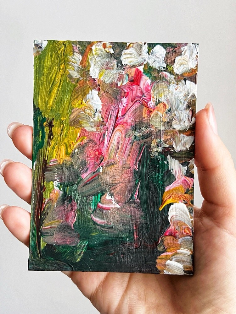 Abstract Acrylic Small Painting Modern Outsider Art for Bookshelf Décor-image