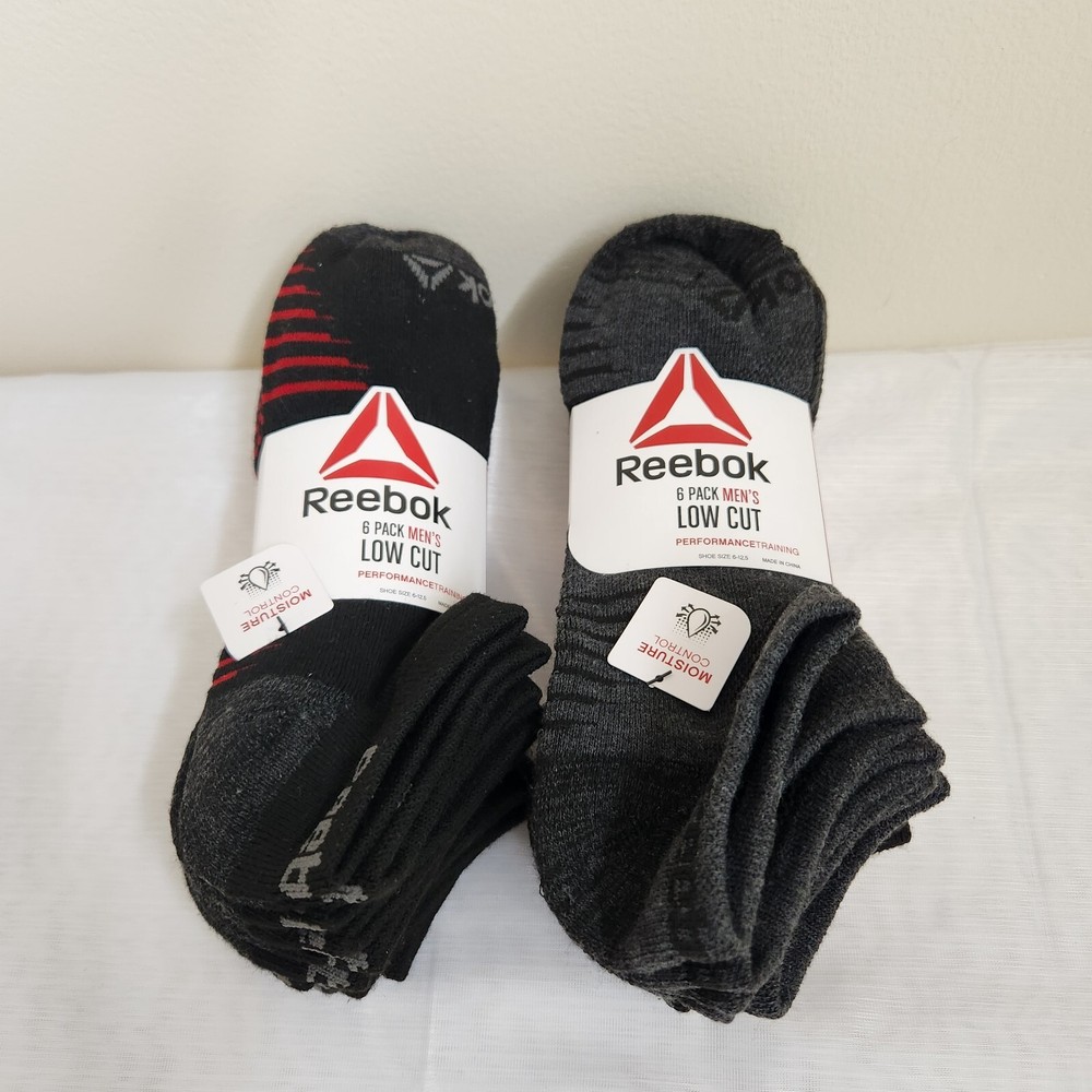 Reebok Socks Mens 6-12.5 Performance Training Low Cut Black/Red & Gray 2 6-Packs