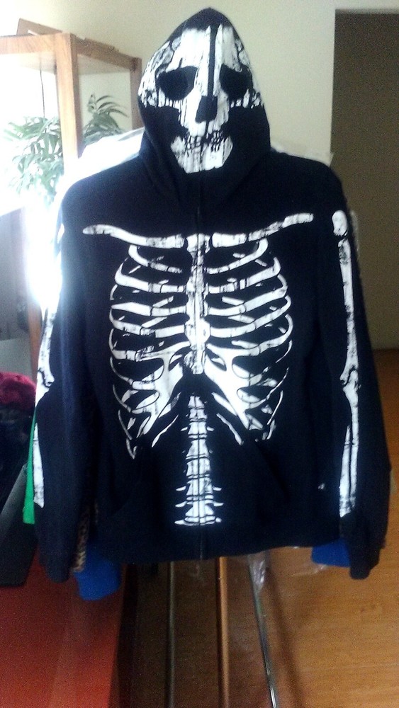 Rude - Skeleton Hoodie With Zip Up Mask Men's Size Small