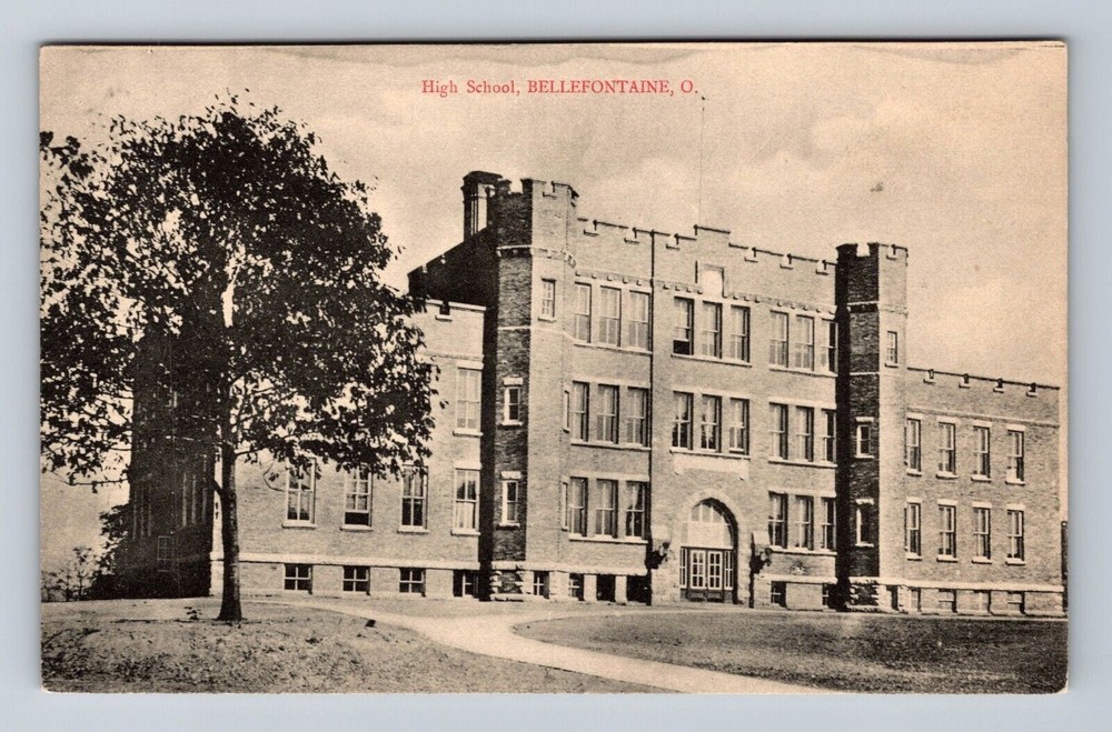 Bellefontaine OH-Ohio, High School Building, Vintage c1910 Postcard