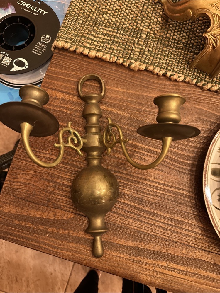 Vintage Solid Brass Two Arm Candle Wall Sconce 10