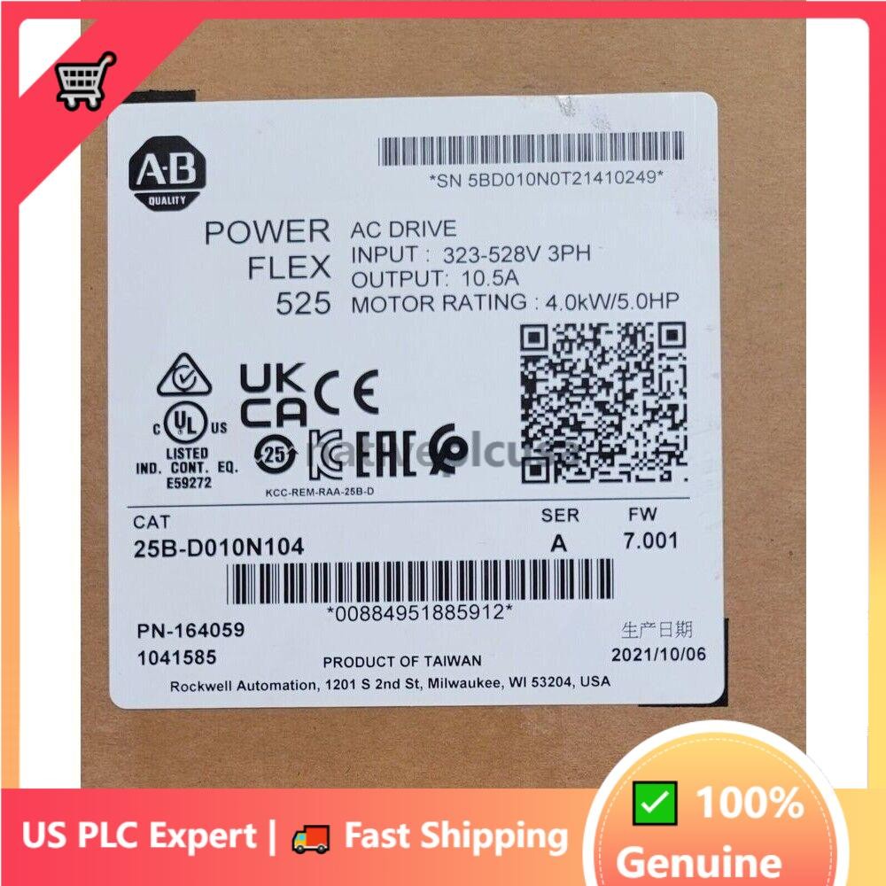 Factory Sealed AB 25B-D010N104 PowerFlex 525 4kW 5Hp AC Drive US Free Tax