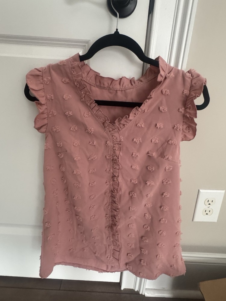 SHEIN Women’s Pink Textured Ruffle Sleeveless Woven Pullover Blouse Top S