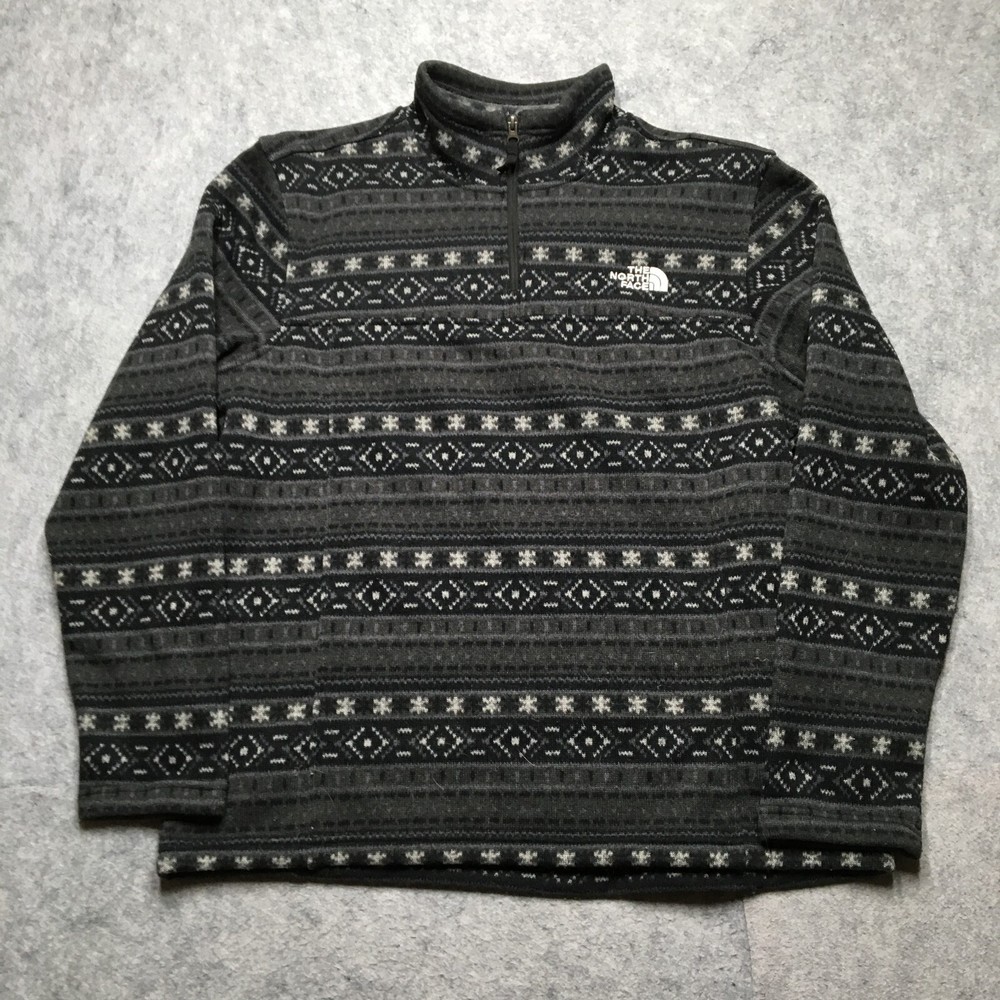 North Face Gordon Lyons Mens XL Gray Aztec Fleece 1/4 Zip Logo Pullover