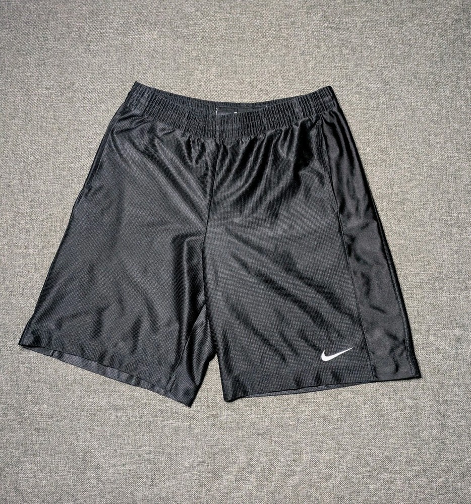 Nike Basketball Mens Athletic Gym Shorts Black Medium Swoosh Silk Y2K Sports