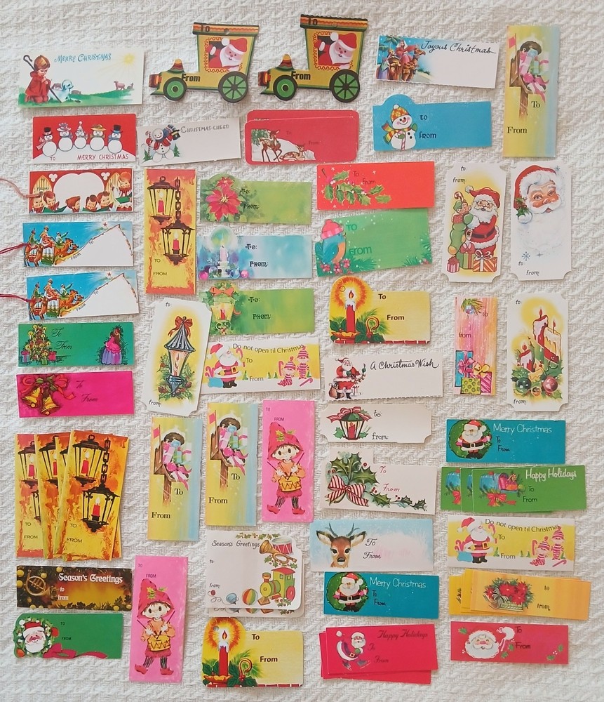 Vintage Christmas Gift Tags (60+ To/From) 1940's, 50's 60's 70's Xmas Art Deco+