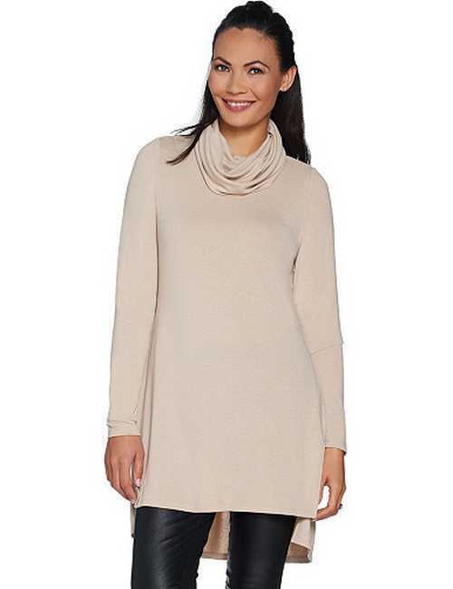 Lisa Rinna Oatmeal Cowl Neck Lightweight Tunic Top New Seam Detail