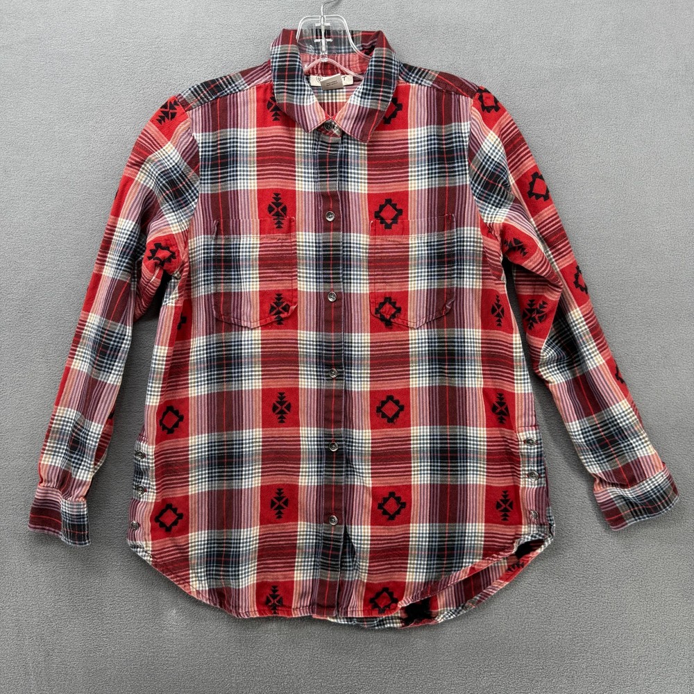 Ariat Shirt Womens Small Red Plaid Tribal Flannel Embroidered Western Button-Up