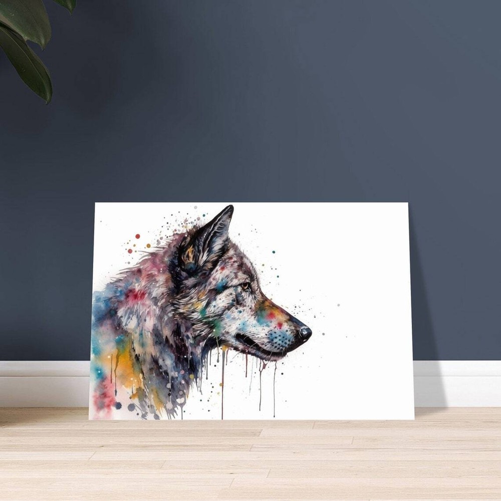 Watercolor Grey Wolf Colorful Wall Art Canvas Unframed Print Art