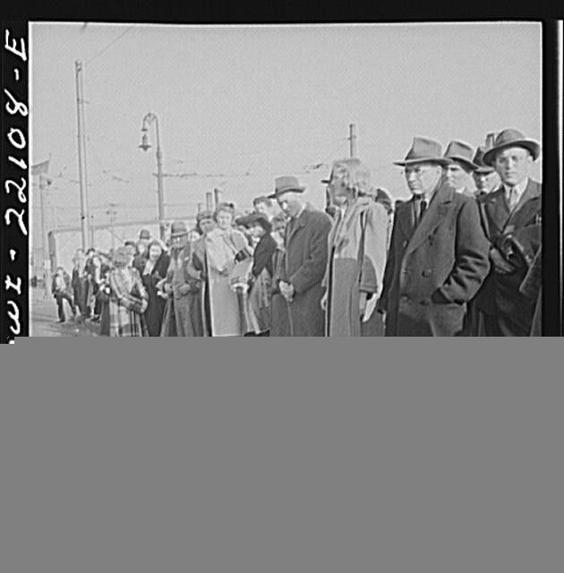 Photo:Baltimore Maryland 1930s People Waiting for Bus Streetcar Stop Crowd