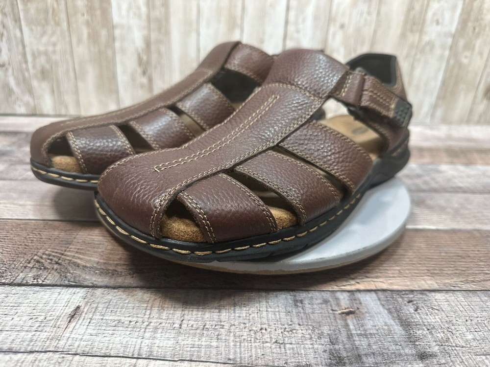 Dr Scholl's Gaston Men Brown Leather Sandals Memory Foam Size 11 M Comfort Cool Fit