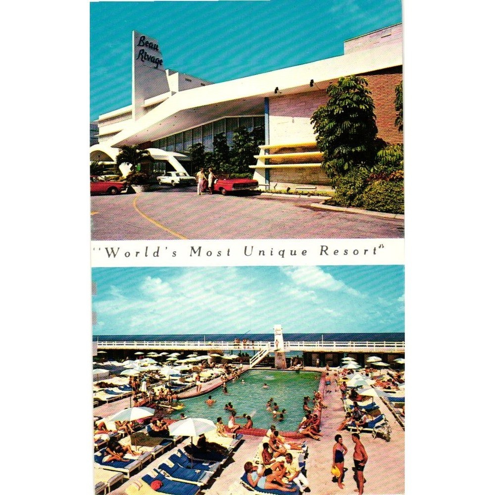 Vintage Beau Rivage Resort Motel Postcard Bal Harbour Miami Beach Florida Chrome