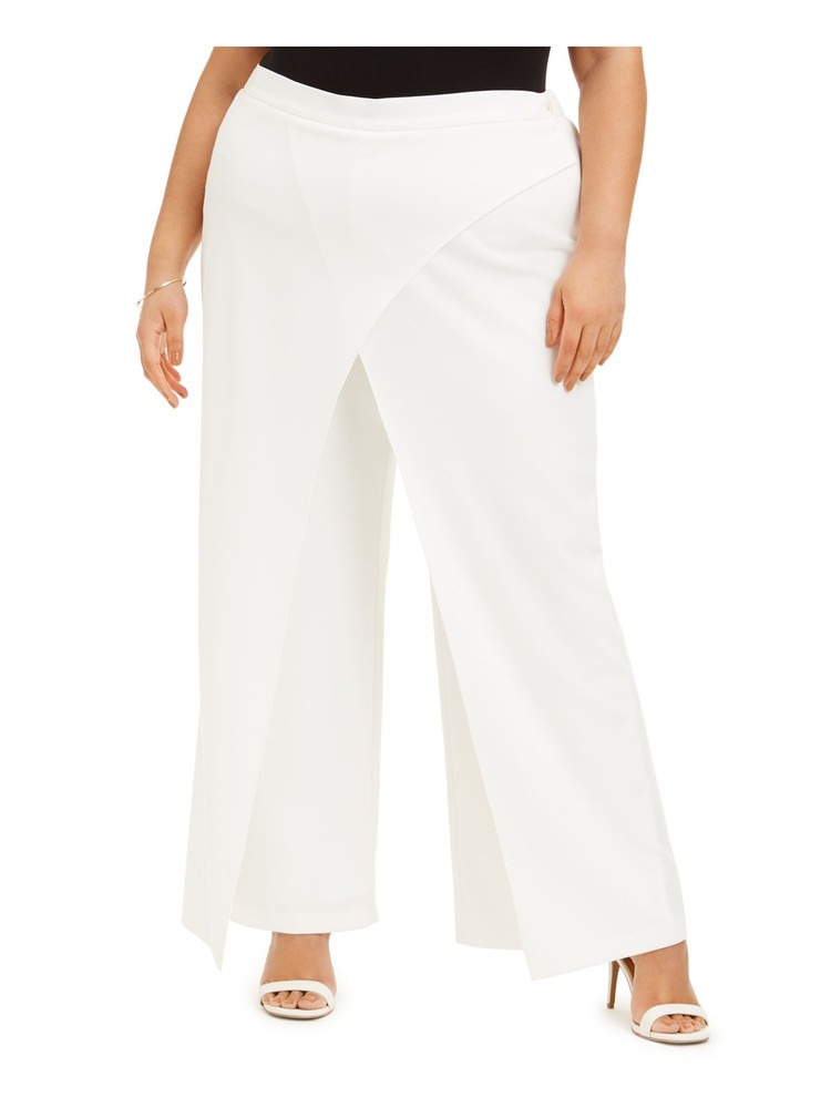ADRIANNA PAPELL Womens White Crepe Draped-front Wide Leg Pants Plus 18W