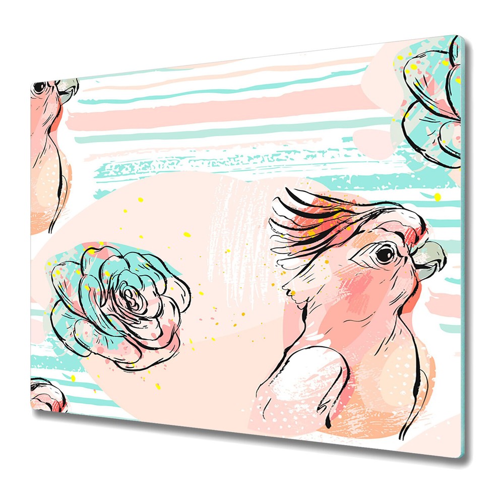 Glass Chopping Board Utensil Board Worktop Saver Pink parrots birds 60x52