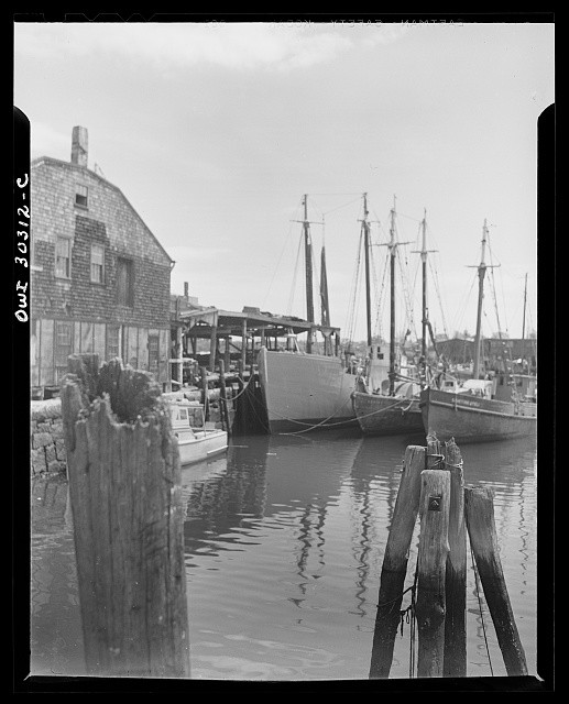 Photo:Gloucester Massachusetts 1943 Harbor Scene Sailboats Dockside