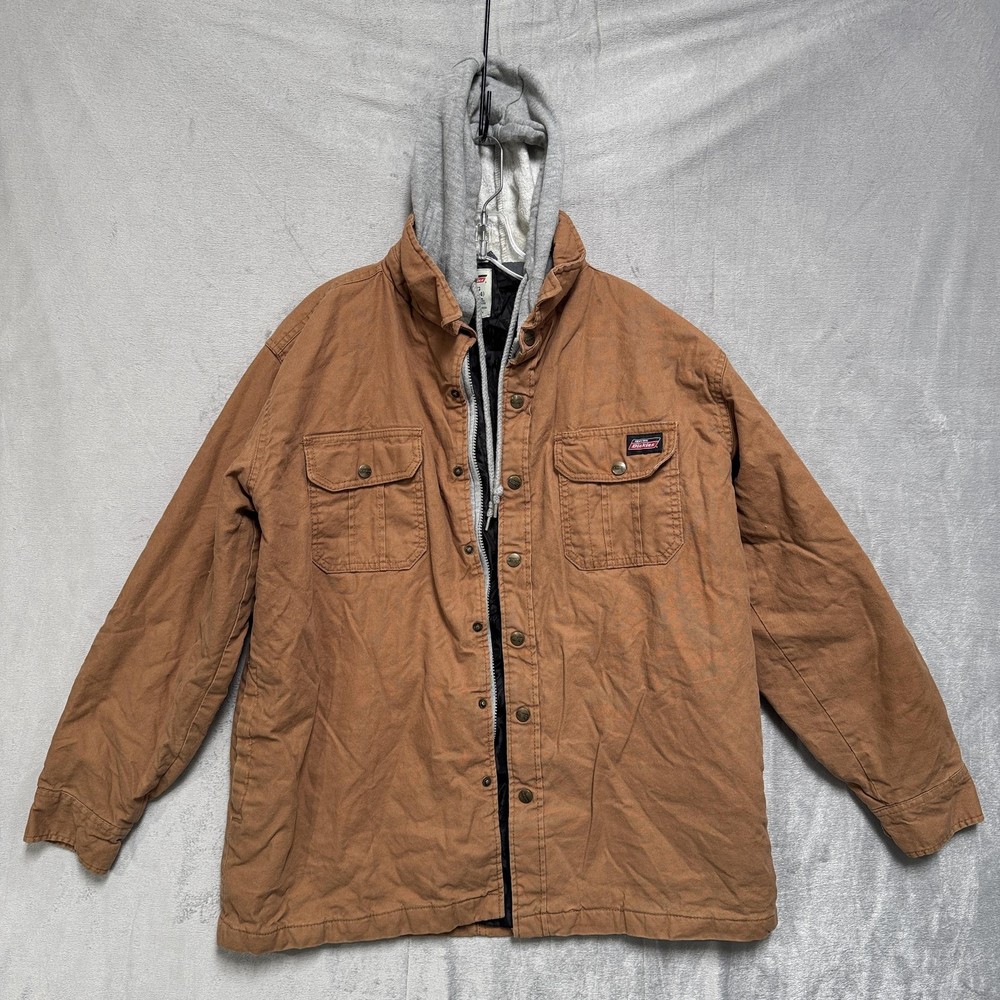 Dickies Jacket Mens Large Brown Canvas Hooded Insulated Workwear Parka Lined