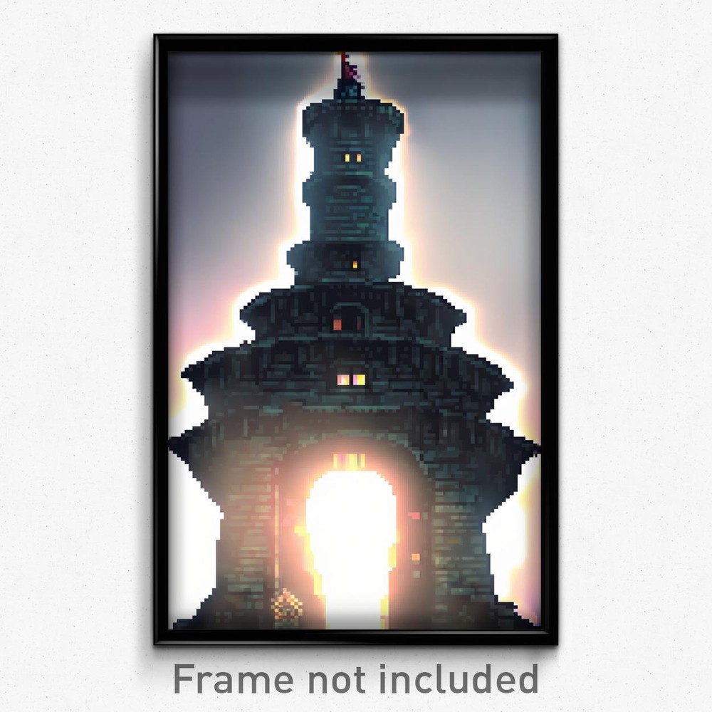 8 Bit Pixel Art Poster - Monstrous Tower Psychedelic Trippy Video Game Print