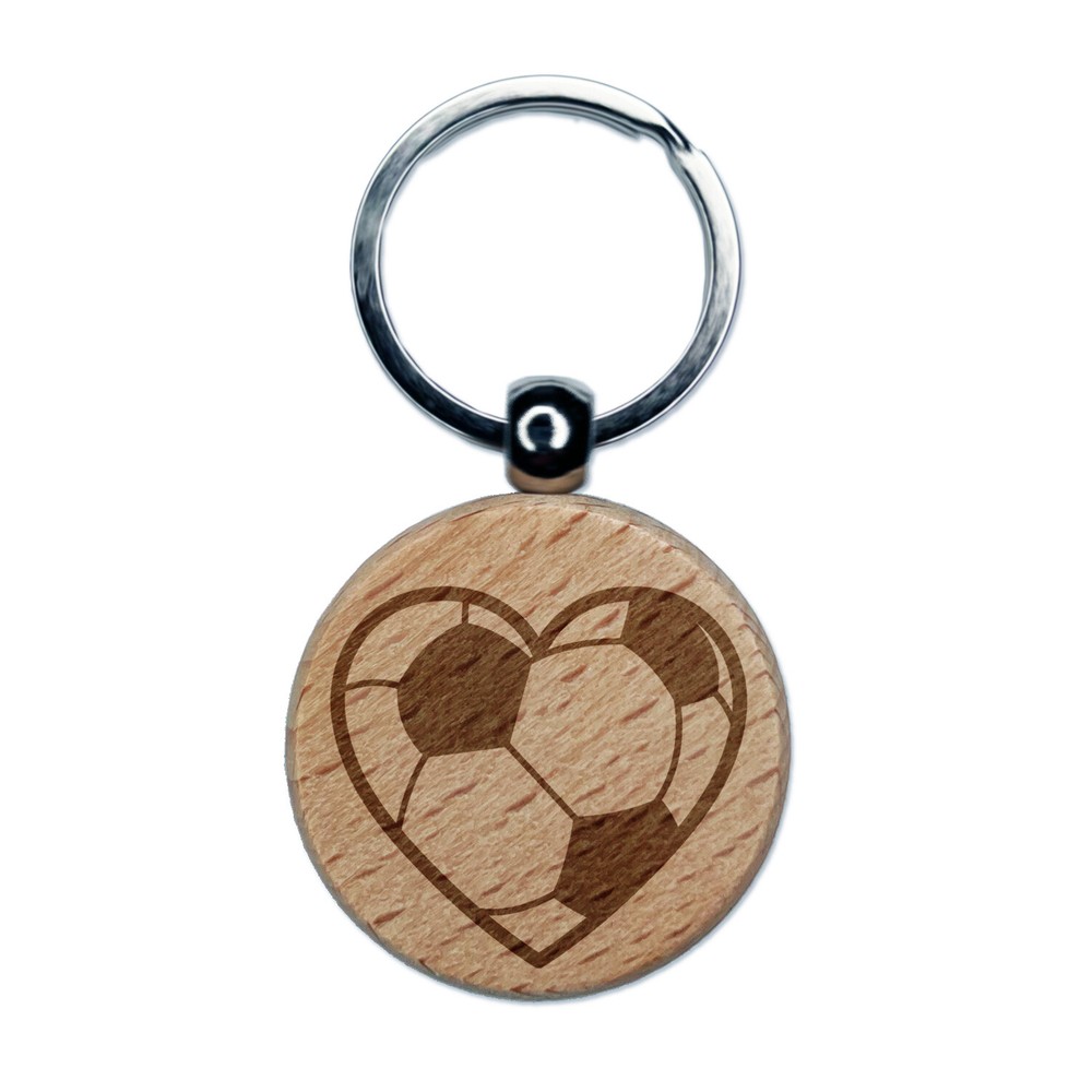 Heart Shaped Soccer Ball Wood Keychain - Engraved Sports Charm