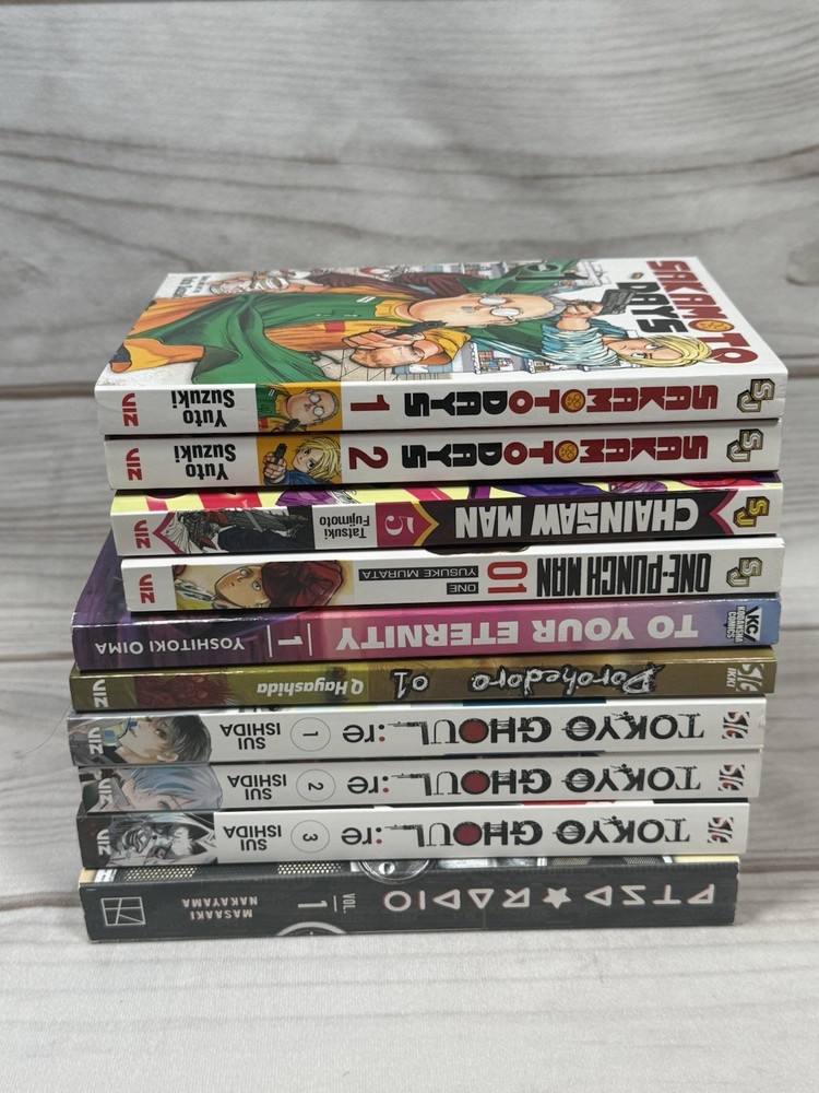 10 Magna Book Lot- Tokyo Ghoul/Sakamoto Days/PTSD Radio/Chainsaw & One Punch Man