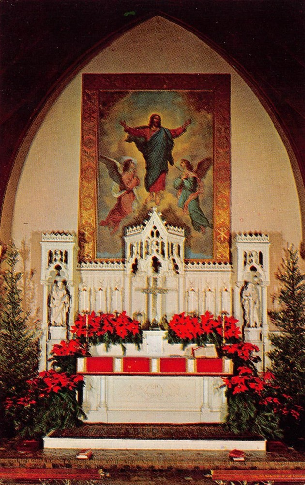 Cooperstown NY New York Christ Church Episcopal Interior Altar Vtg Postcard T2