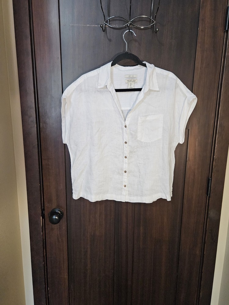 NWOT  Women's Rachel Zoe Linen SS Blouse Top Button Up Shirt Size Large