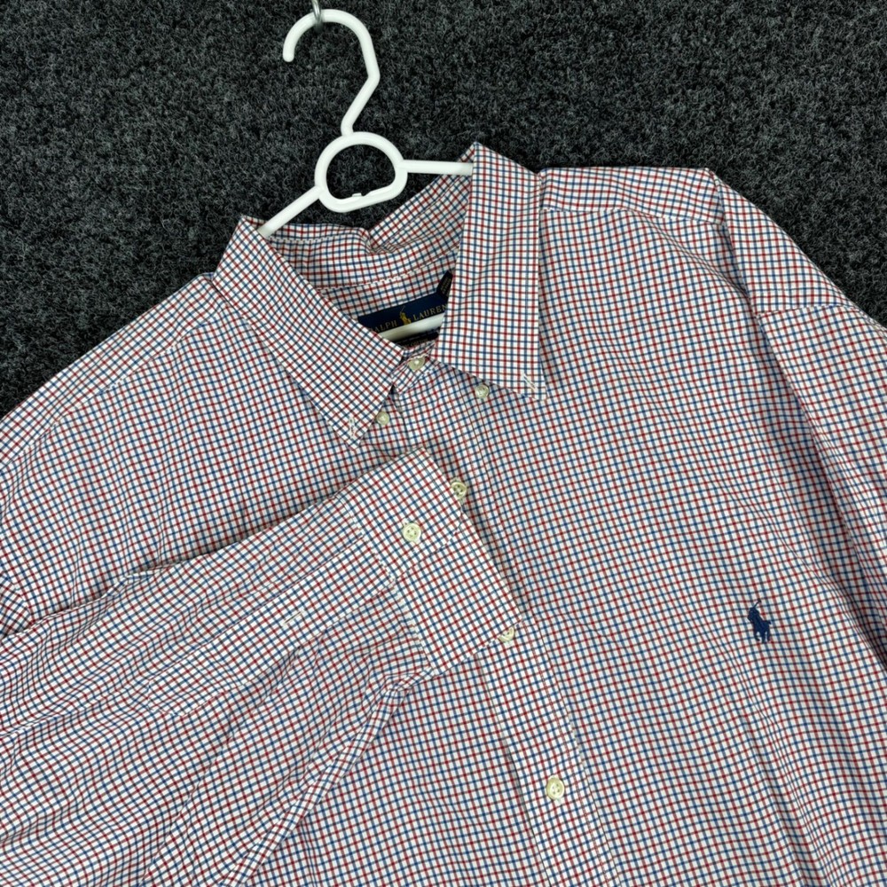 Ralph Lauren Mens 3XB Shirt Red Blue Check Cotton Stretch Button Down Tall