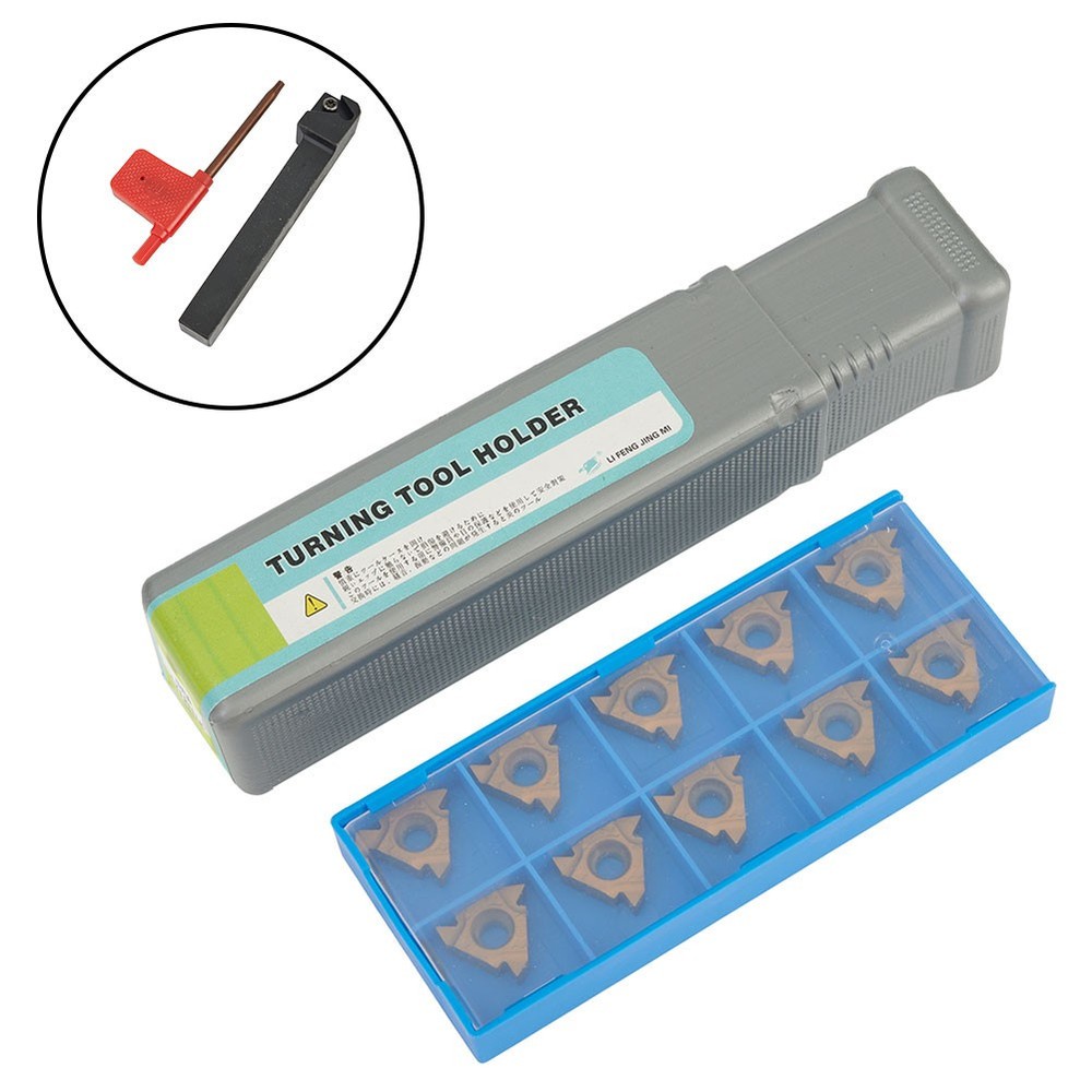 SER1212H16 Cemented Carbide Turning Tool Holder with 10Pcs Threading Inserts