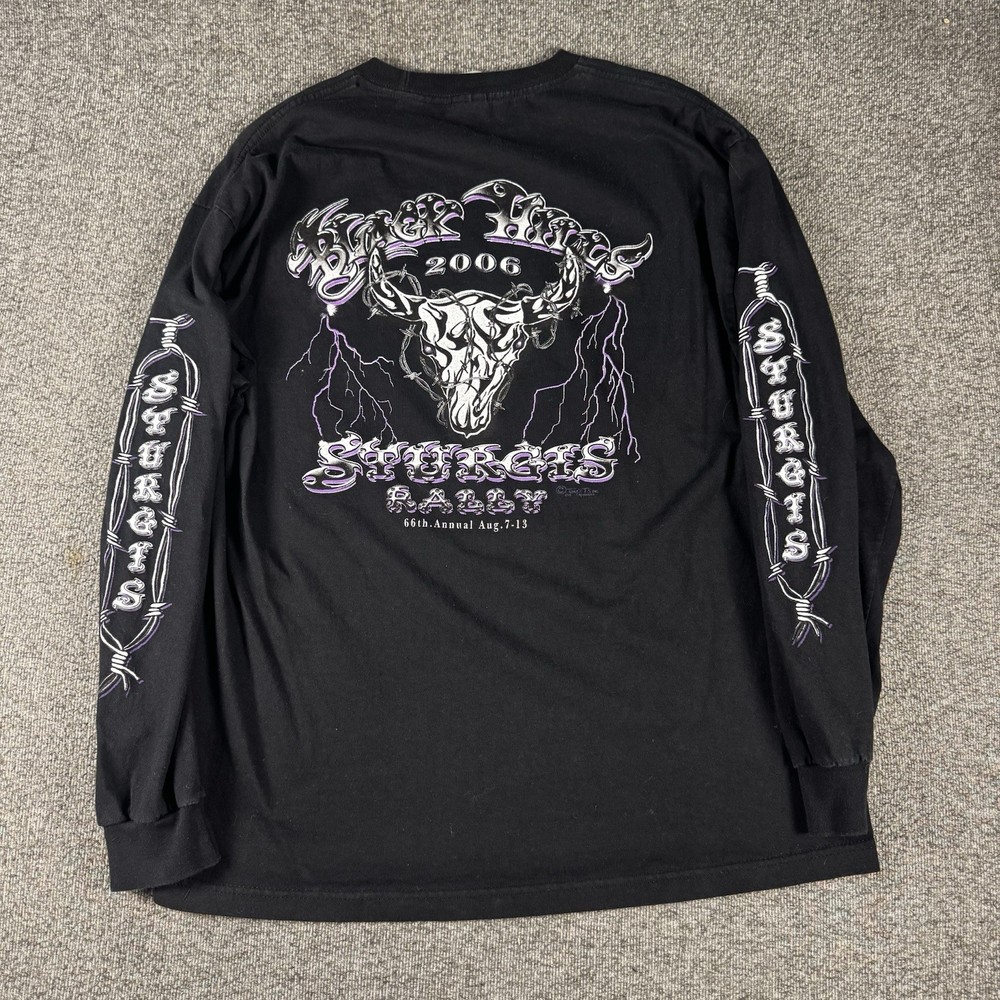 Vintage Y2K Sturgis Long Sleeve Shirt Mens Purple Lightning Barbwire Biker