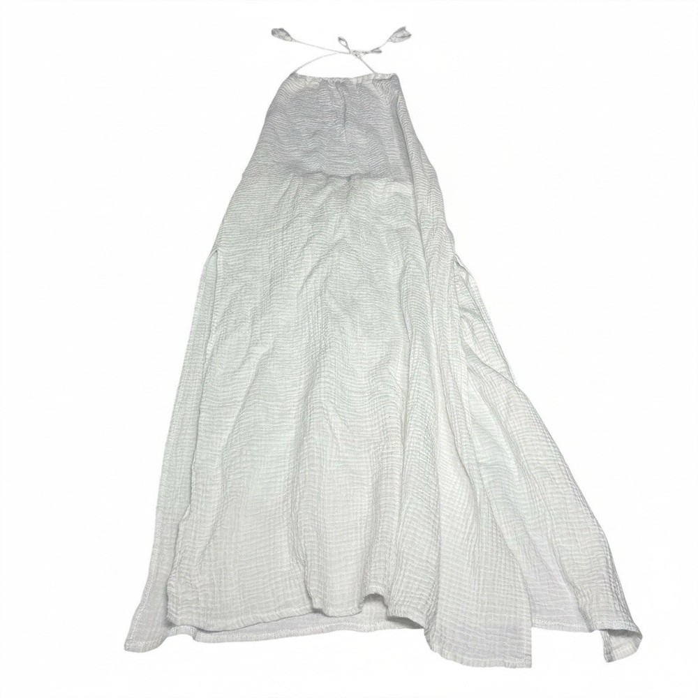 White Gauze Halter Maxi Dress Boho Beach Cover Up Tiered Cottagecore One Size