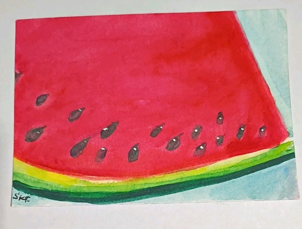 ACEO Watermelon 🍉 Watercolor Painting Art by Sharon Foster Original