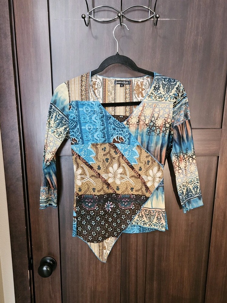 EUC Womens Vintage Y2K Jessica Max USA Semi-Sheer Floral Top Blouse Size Medium