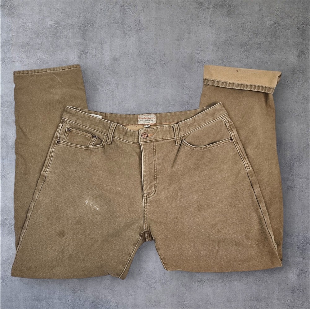 Weatherproof Vintage Tan Canvas Fleece Lined Pants Workwear Size 38x34 Men's H5