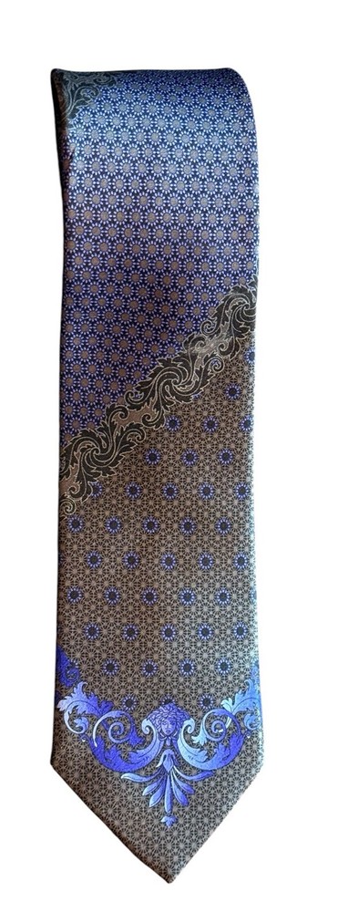 Versace Gianni Era Silk Tie Medusa Baroque Geometric Navy Gray Purple Italy 90s
