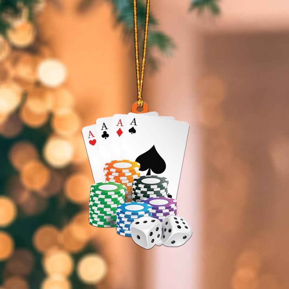 Playing Card and Casino Tokens Christmas Hanging Ornament Casino Games Ornament