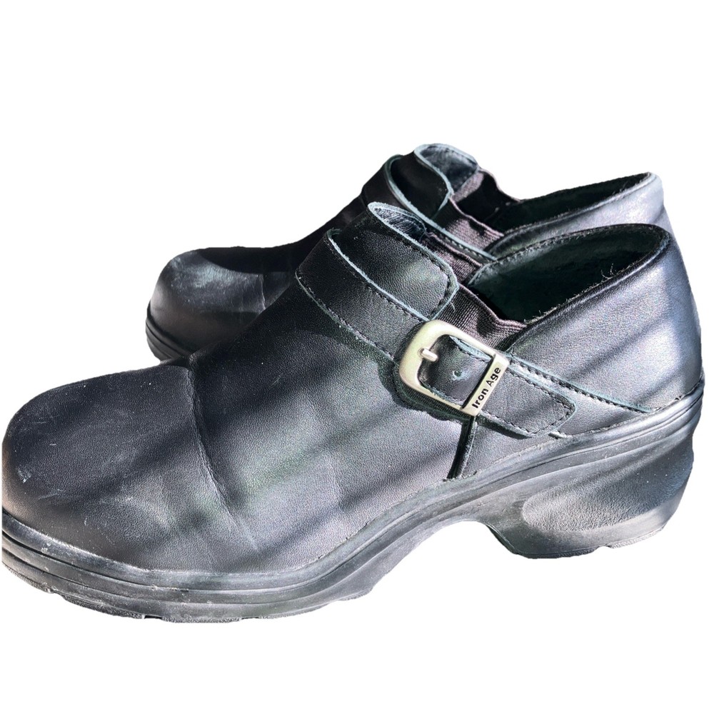 MS Safety Shoes by Iron Age Women Size 8 Black Safety Steel Toe Slip On
