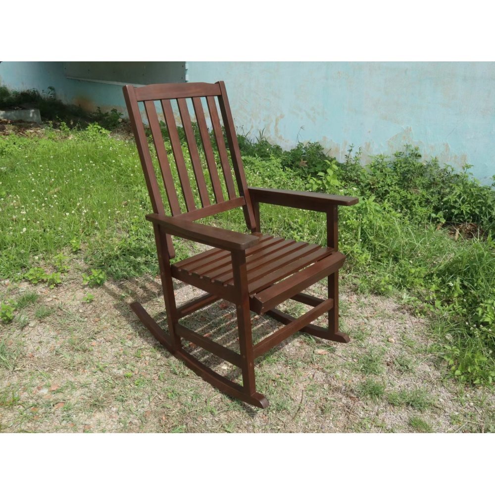 Acacia Wood Indoor Outdoor Rocking Chair Brown Patio Furniture-image