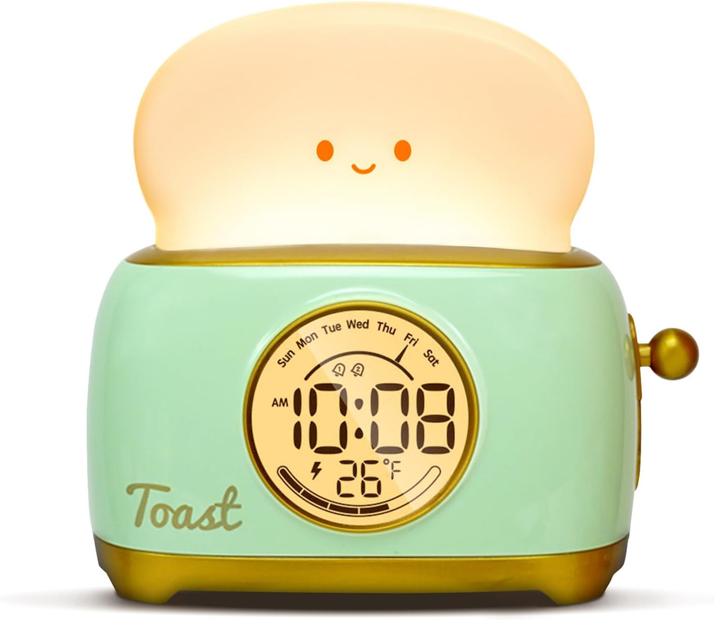 Kawaii Rechargeable Toaster Lamp with Alarm Clock and Night Light for Kids