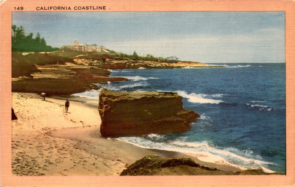 California, Longshaw Card Co., Los Angeles, rocks, cliffs, sandy Postcard